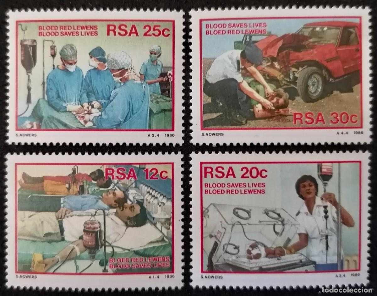 Sellos: SUD&Aacute;FRICA 1986 - DONACI&Oacute;N DE SANGRE .