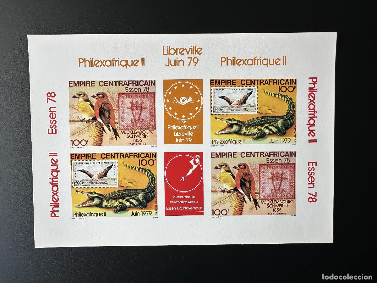Sellos: Rep&uacute;blica Centroafricana 1978 Mi. Bl. 576-577 ND cartulina Philexafrica Crocodile Birds