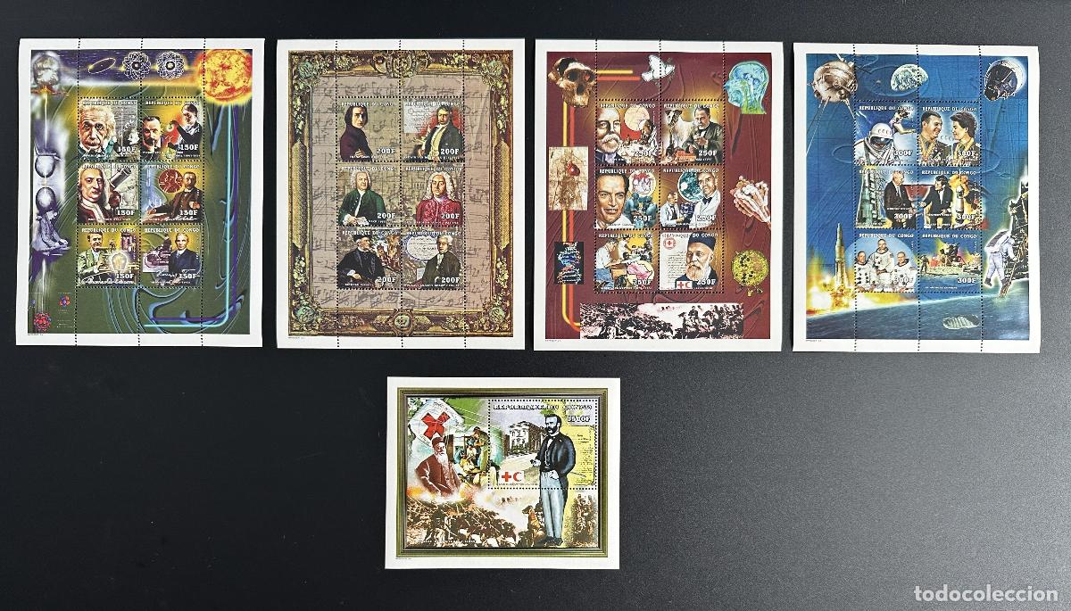 Sellos: Congo Brazza 2000 Mi. 1691-1715 Bl. 141 Personajes Einstein Dunant Espacio