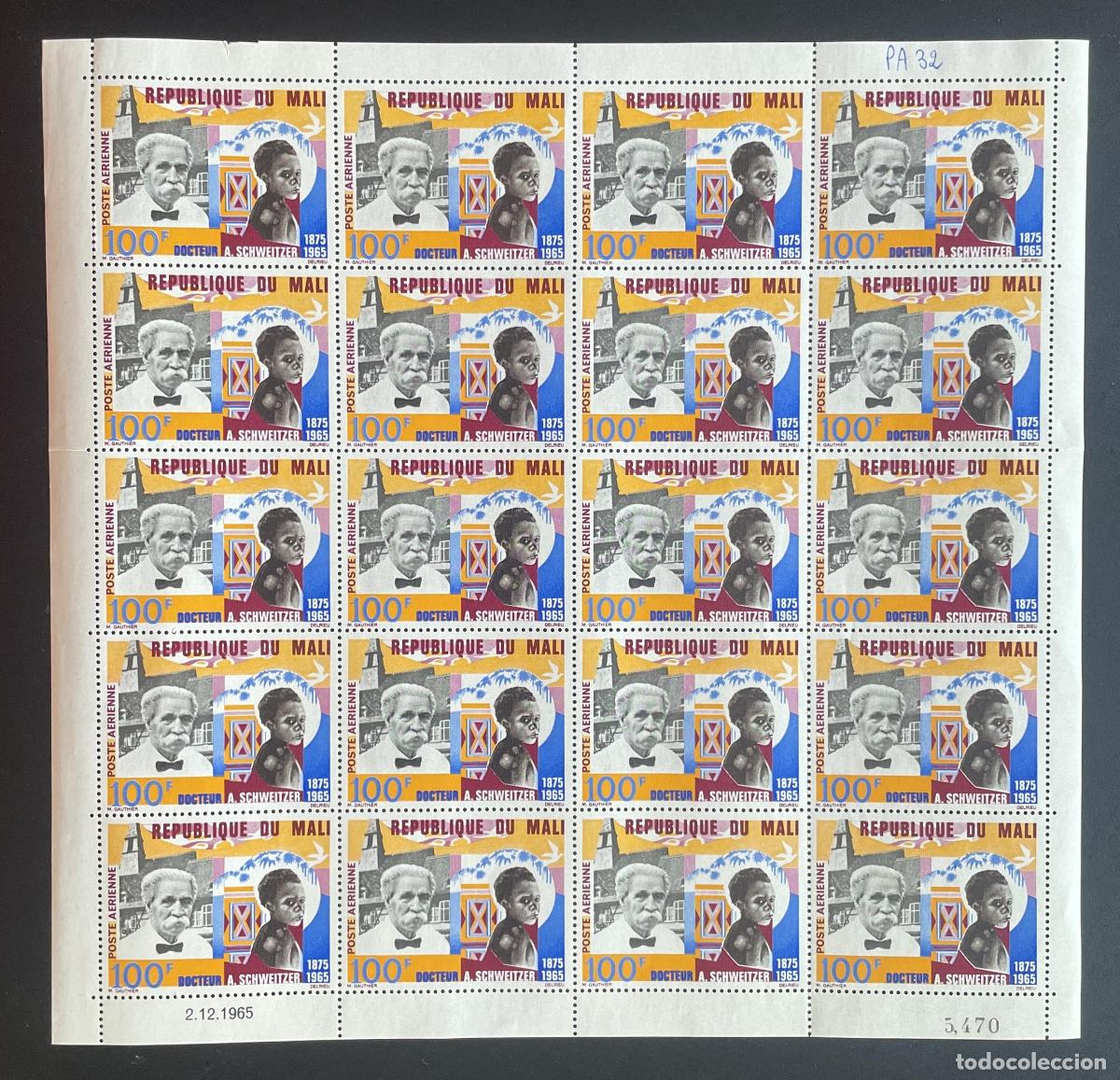 Stamps: Mali 1966 YT PA 32 bloque Albert Schweitzer medicina Lambar&eacute;n&eacute;