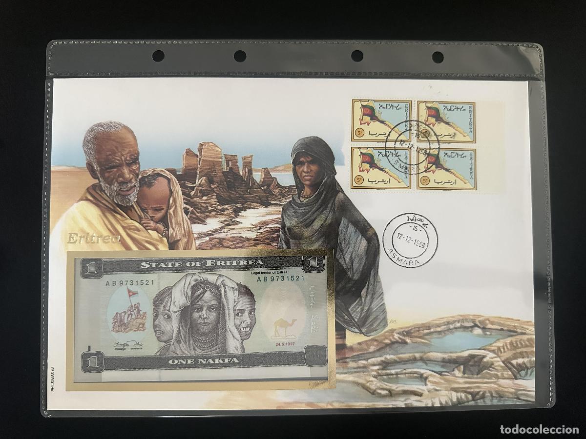 Sellos: Eritrea sobre numism&aacute;tico 1 Nakfa 1997 matasellos Asmara 1998