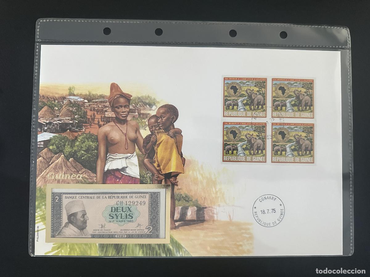 Sellos: Guinea sobre numism&aacute;tico 2 Sylis billete sellos elefantes 1975