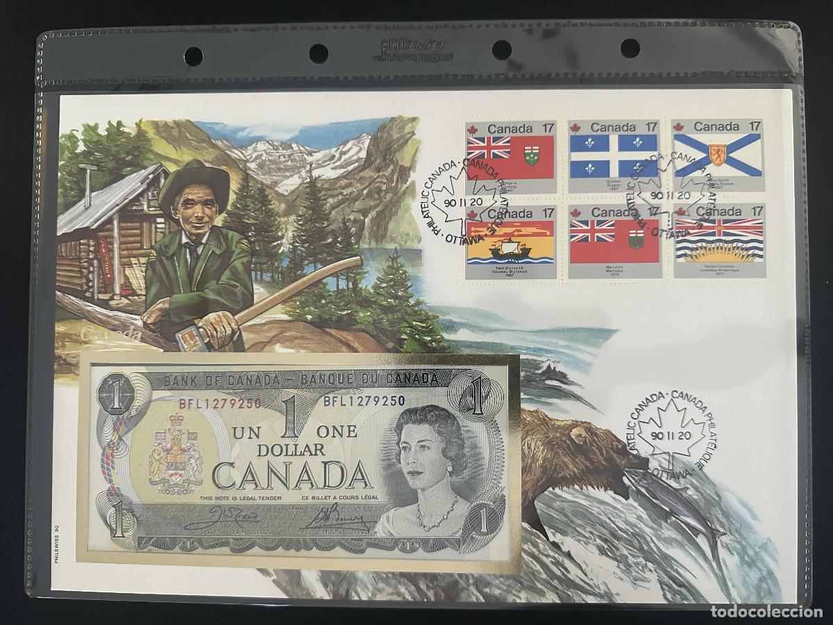 Selos: Canad&aacute; 1990 Philswiss FDC banderas provincias billete 1 d&oacute;lar