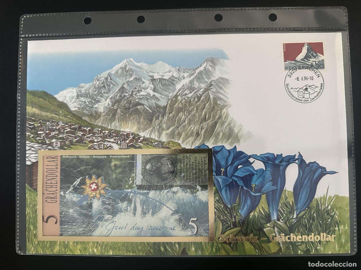 Selos: Suiza sobre numism&aacute;tico 5 Gr&auml;chendollar 1996 Cervino