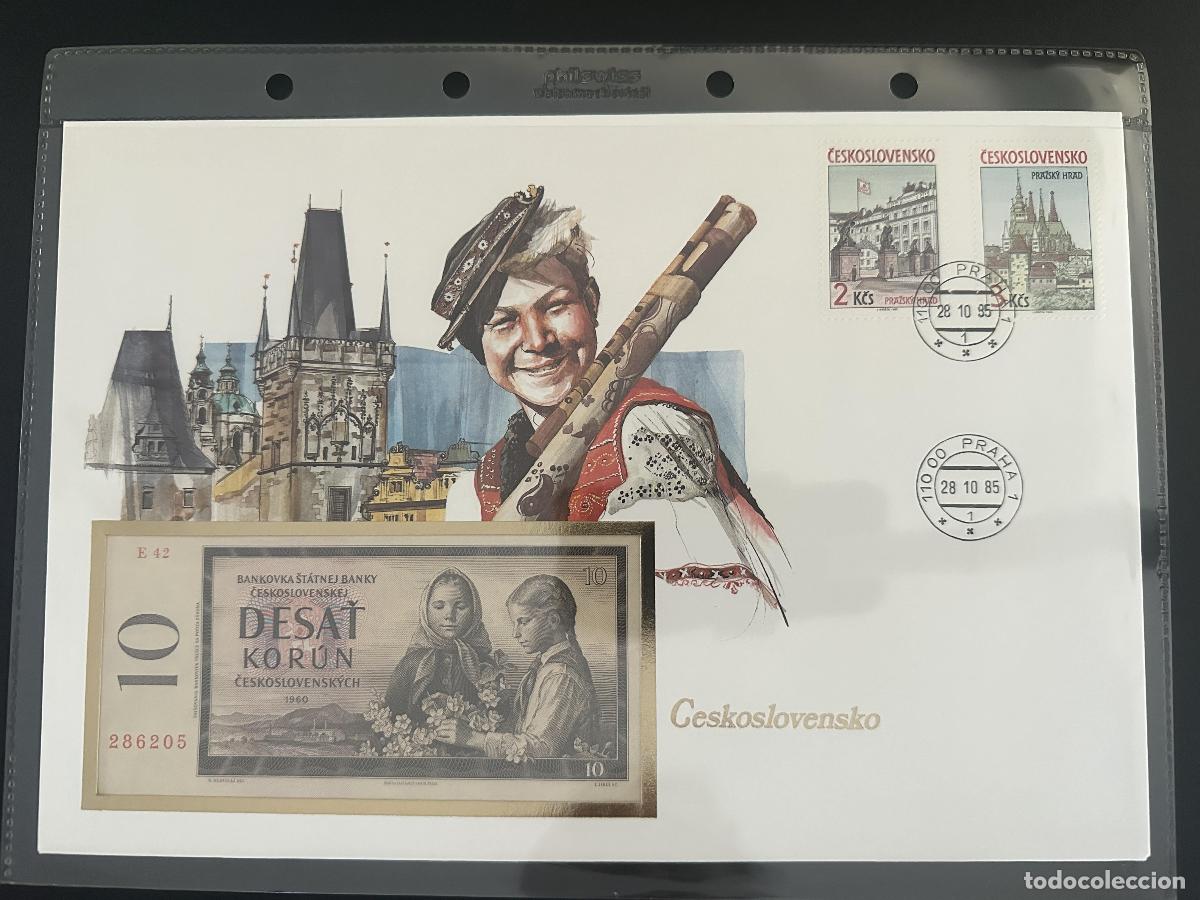 Stamps: Sobre numism&aacute;tico Checoslovaquia 10 Korun 1960 sellos Praha 1985
