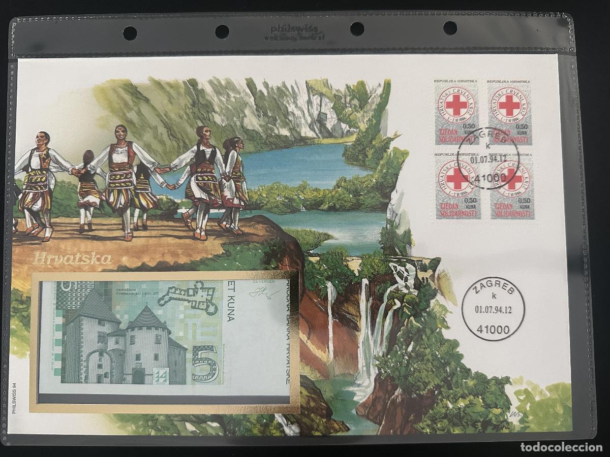 Briefmarken: Croacia sobre numism&aacute;tico Philswiss 1994 Cruz Roja 5 Kuna