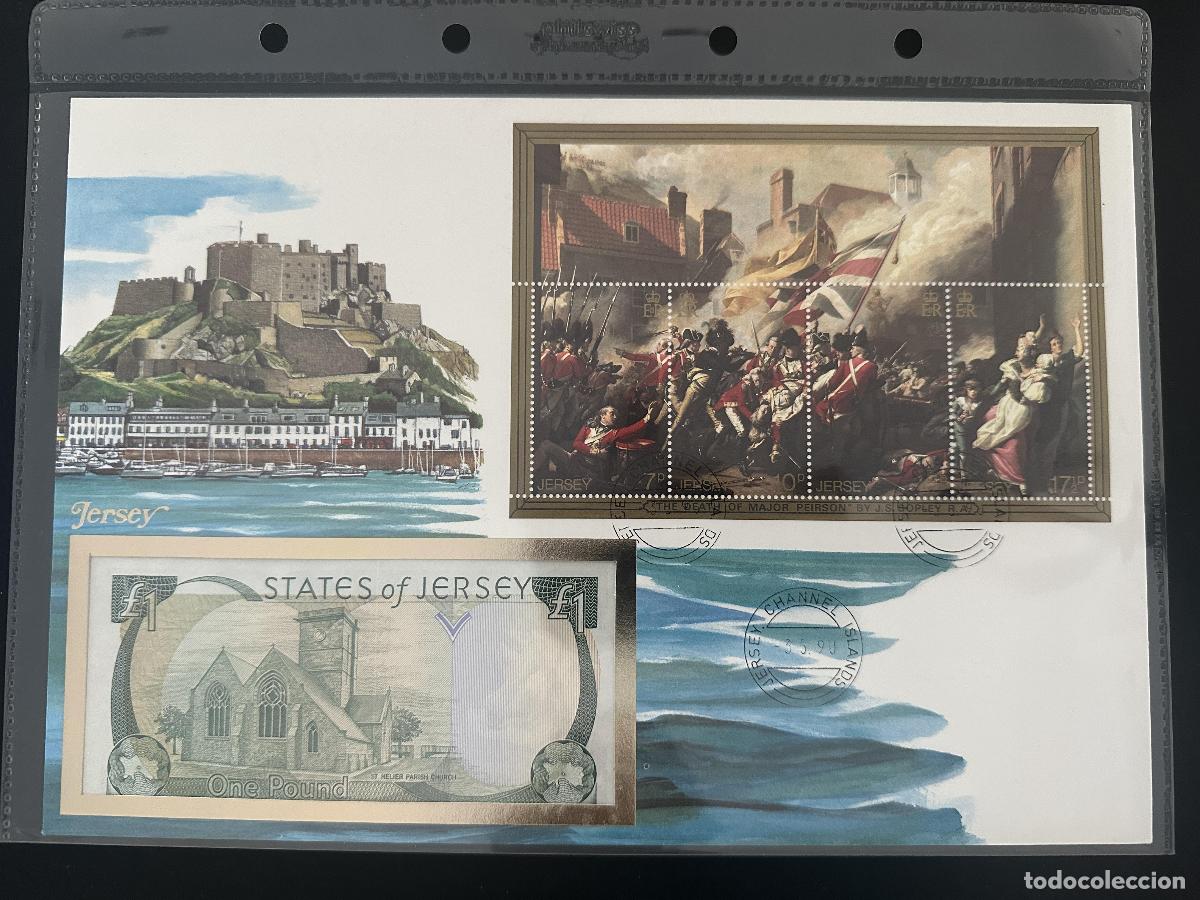 Briefmarken: Jersey bloque Muerte Mayor Peirson matasellado billete 1 Libra numiscover