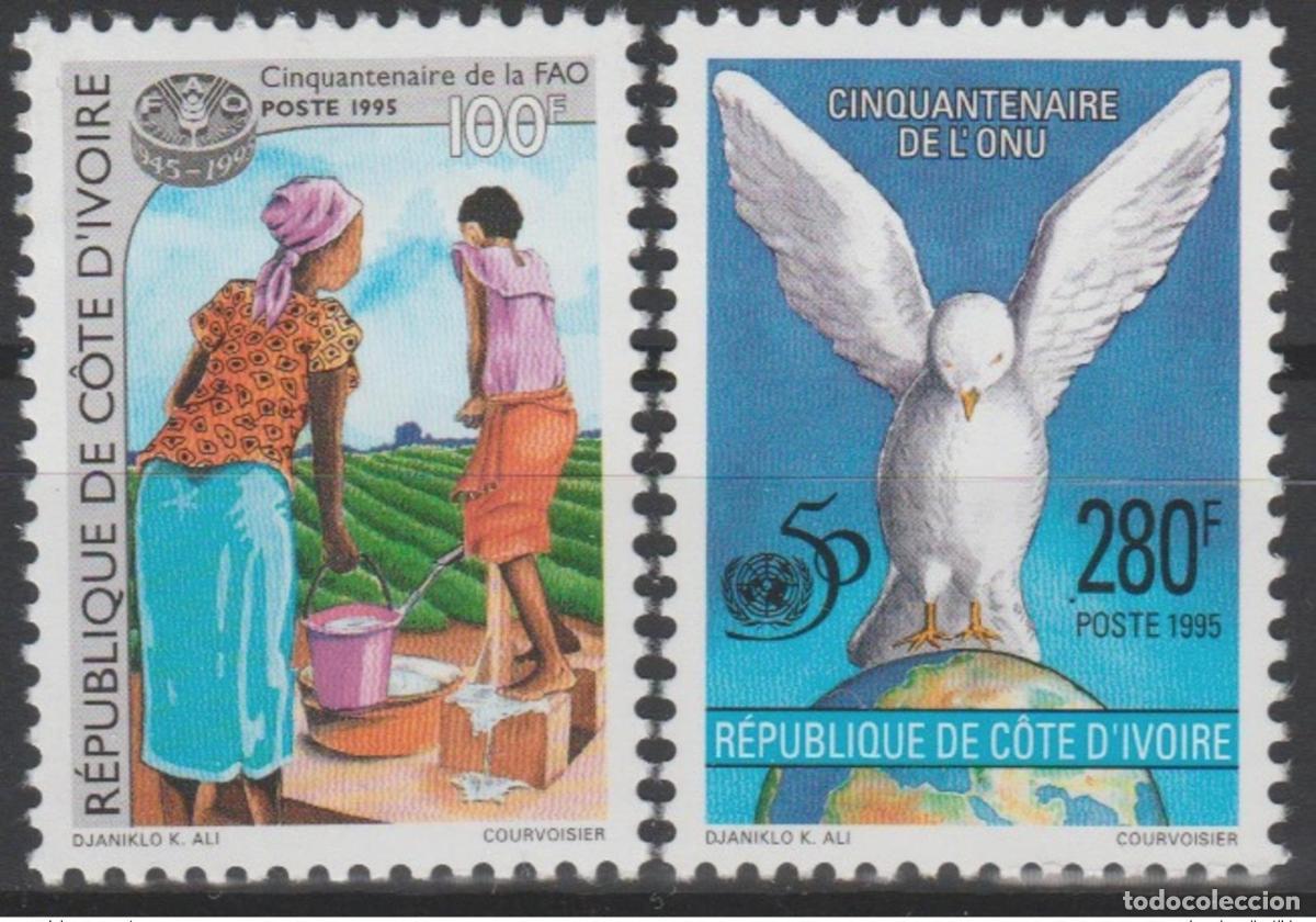 Sellos: Costa de Marfil 1995 Mi. 1140 - 1141 ONU Naciones Unidas FAO 50 a&ntilde;os Alimentaci&oacute;n