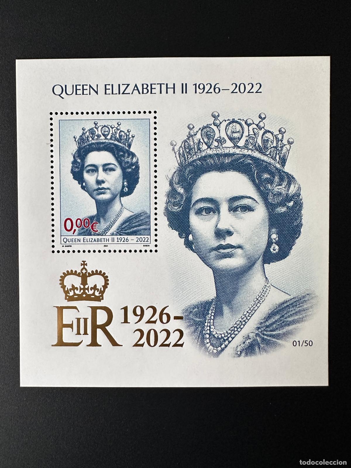 Sellos: 0&euro; 2022 - L&aacute;mina de recuerdo dorada (2) 'Reina Isabel II' Matej Gabris