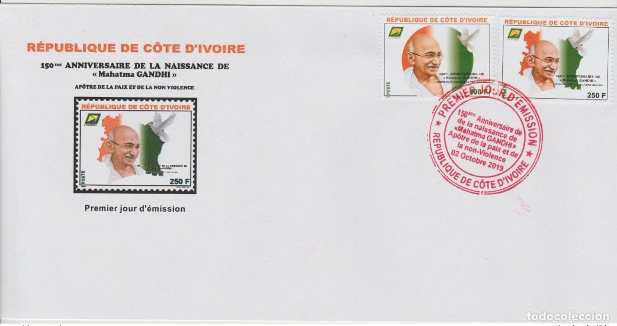 Sellos: Costa de Marfil 2019 FDC 1st day Mi.? 150 aniversario Mahatma Gandhi Peace