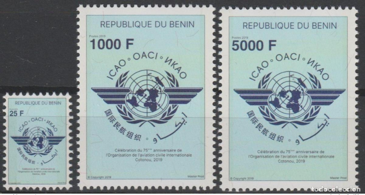 Sellos: Ben&iacute;n 2019 Mi.? Edici&oacute;n conjunta: OACI Coton&uacute; Mapa de aviaci&oacute;n civil MNH**