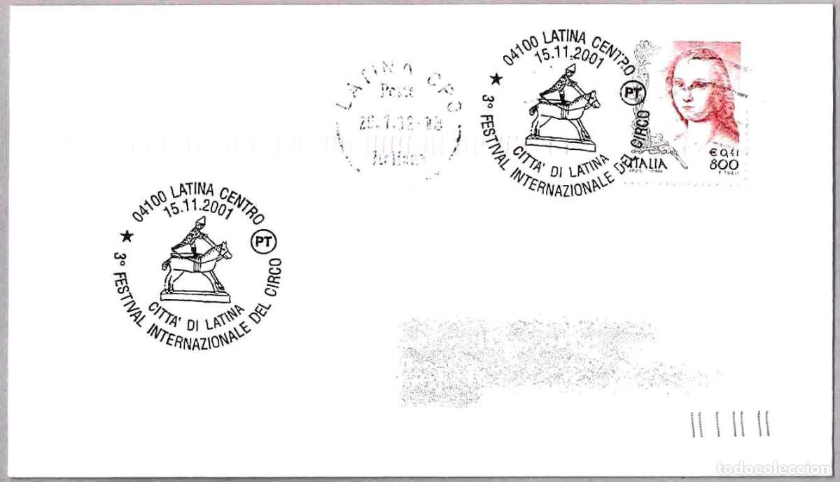 Sellos: Matasellos 3&ordm; FEST. INTERNACIONAL DEL CIRCO. Latina, Italia, 2001