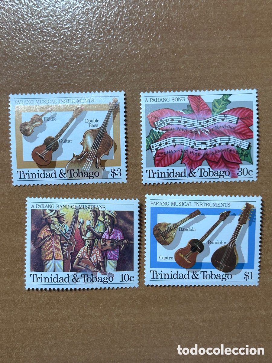 Sellos: Lote de 4 Sellos Trinidad y Tobago - M&uacute;sica Parang y Navidad (MNH / Nuevo con Goma Original)