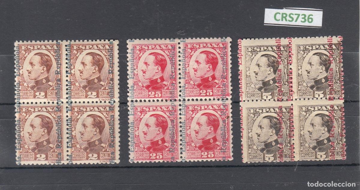Sellos: CRS0736 SELLOS ESPA&Ntilde;A N&ordm; CAT 593-594-595 hdh BLOQUES DE 4 CON SOBRECARGA EL 598 (XX)