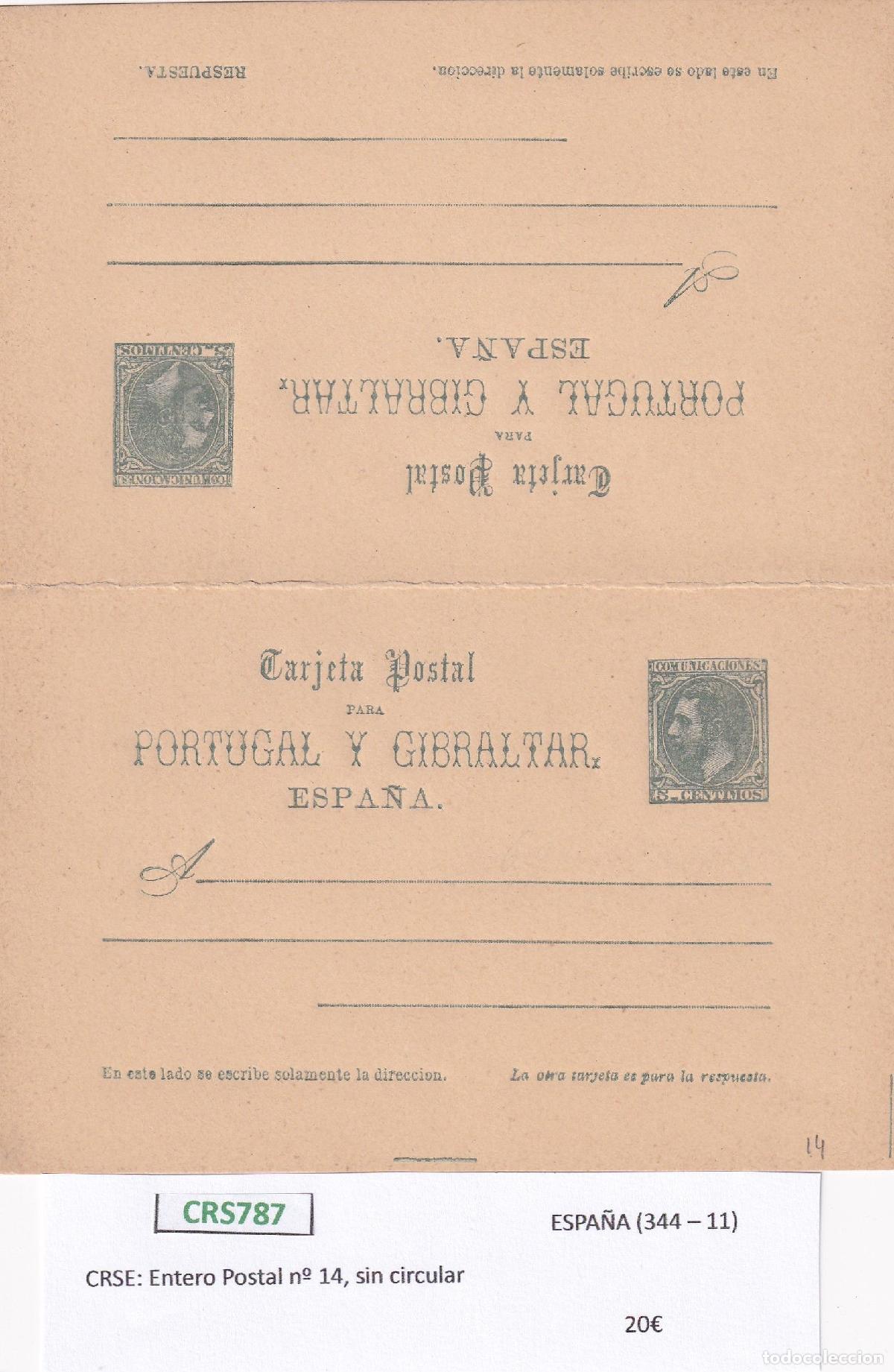 Sellos: CRS0787 ENTERO POSTAL ESPA&Ntilde;A N&ordm; 14 SIN CIRCULAR