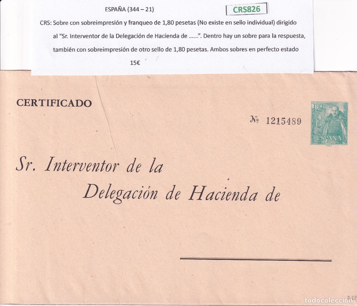 Sellos: CRS0826 Sobre con sobreimpresi&oacute;n y franqueo de 1,80 pesetas
