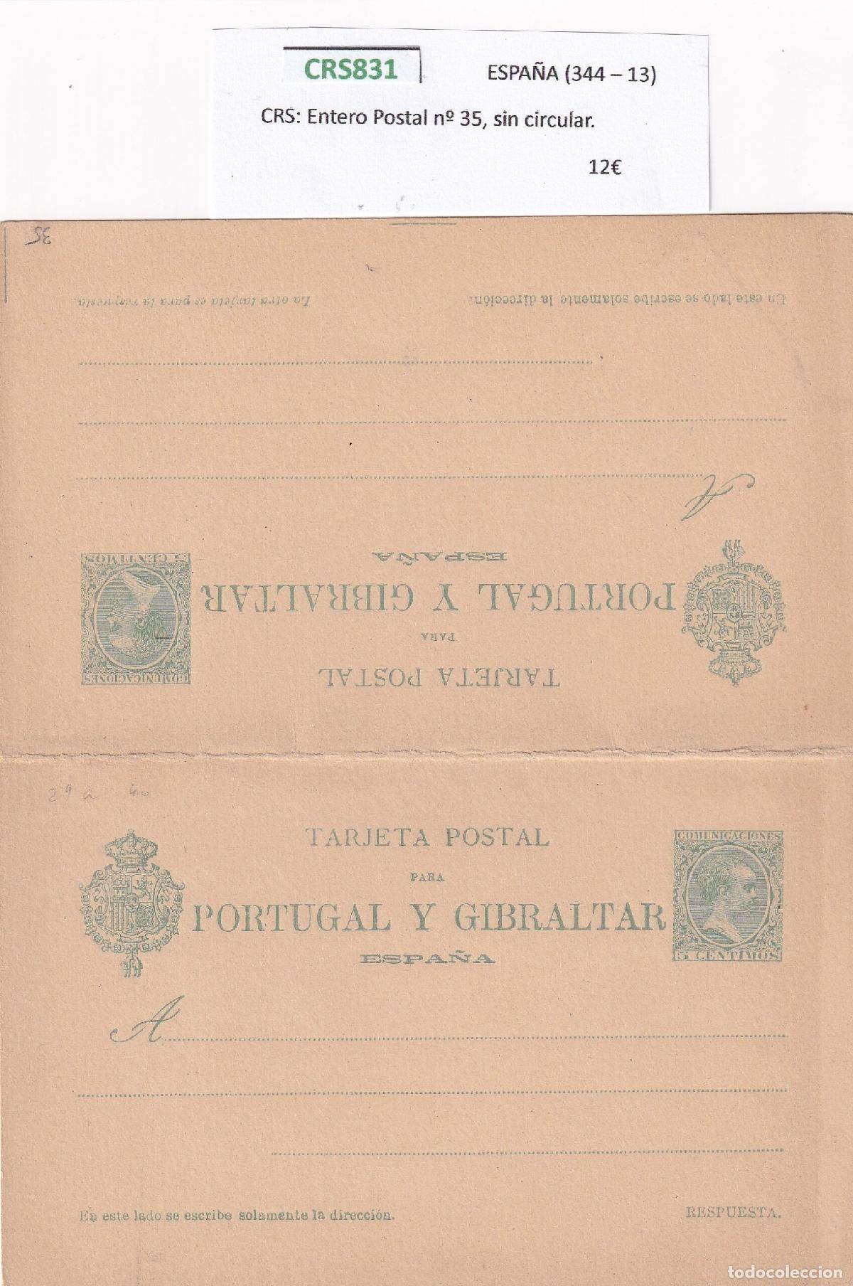 Sellos: CRS0831 ENTERO POSTAL N&ordm; 35 SIN CIRCULAR