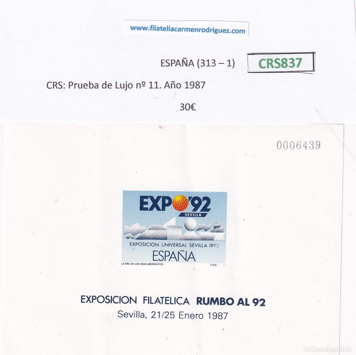Sellos: CRS0837 SELLOS ESPA&Ntilde;A Prueba de Lujo n&ordm; 11. A&ntilde;o 1987 NUEVOS
