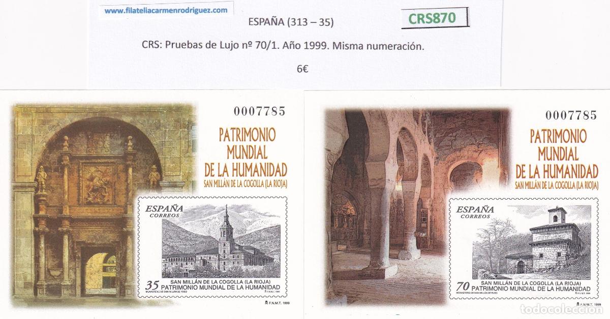 Sellos: CRS0870 SELLO ESPA&Ntilde;A Pruebas de Lujo n&ordm; 70/1. A&ntilde;o 1999. Misma numeraci&oacute;n.