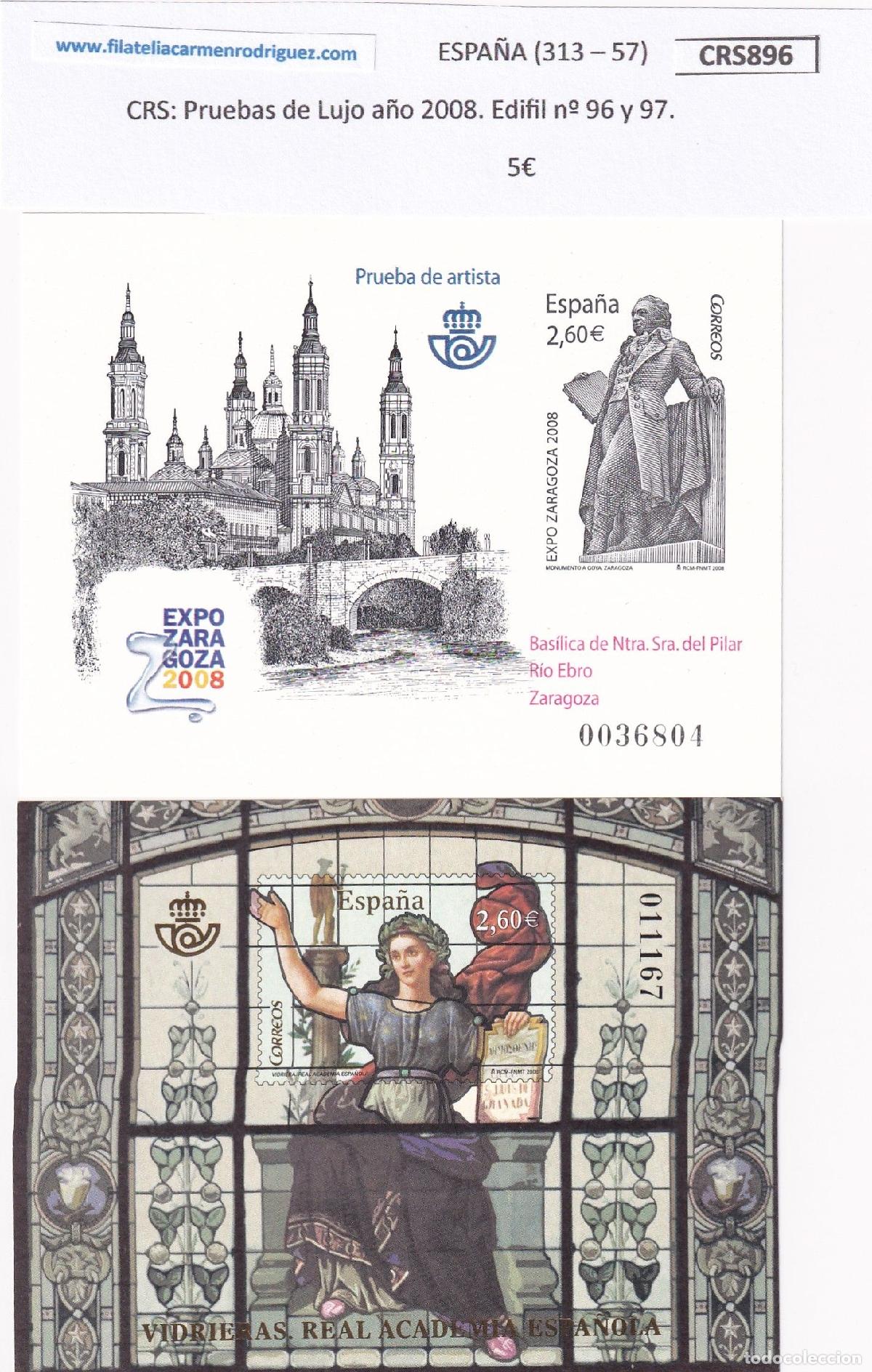 Sellos: CRS0896 SELLO ESPA&Ntilde;A Pruebas de Lujo a&ntilde;o 2008. Edifil n&ordm; 96 y 97.