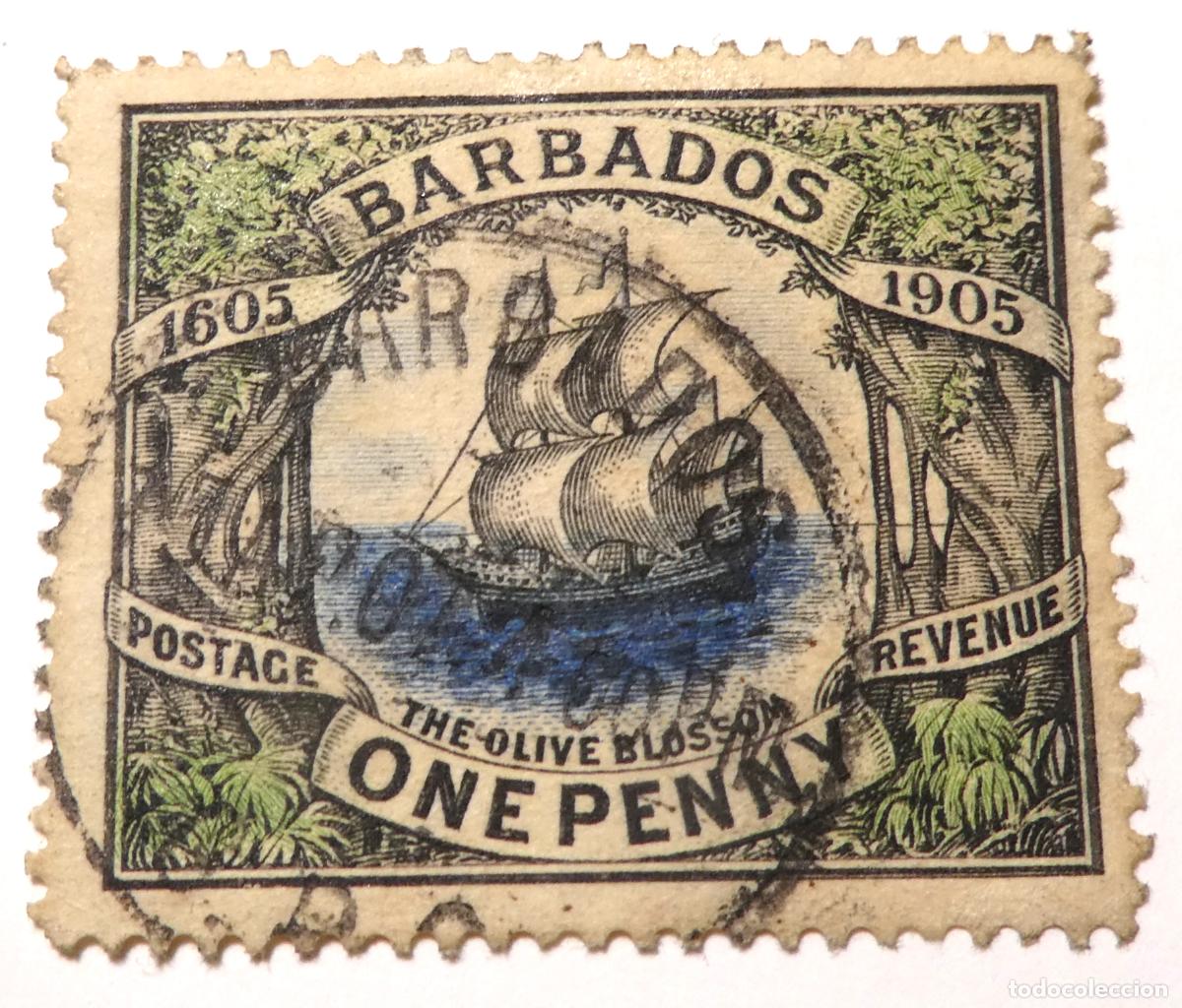 Sellos: Sello postal de la Colonia Inglesa de Barbados One Penny 1906
