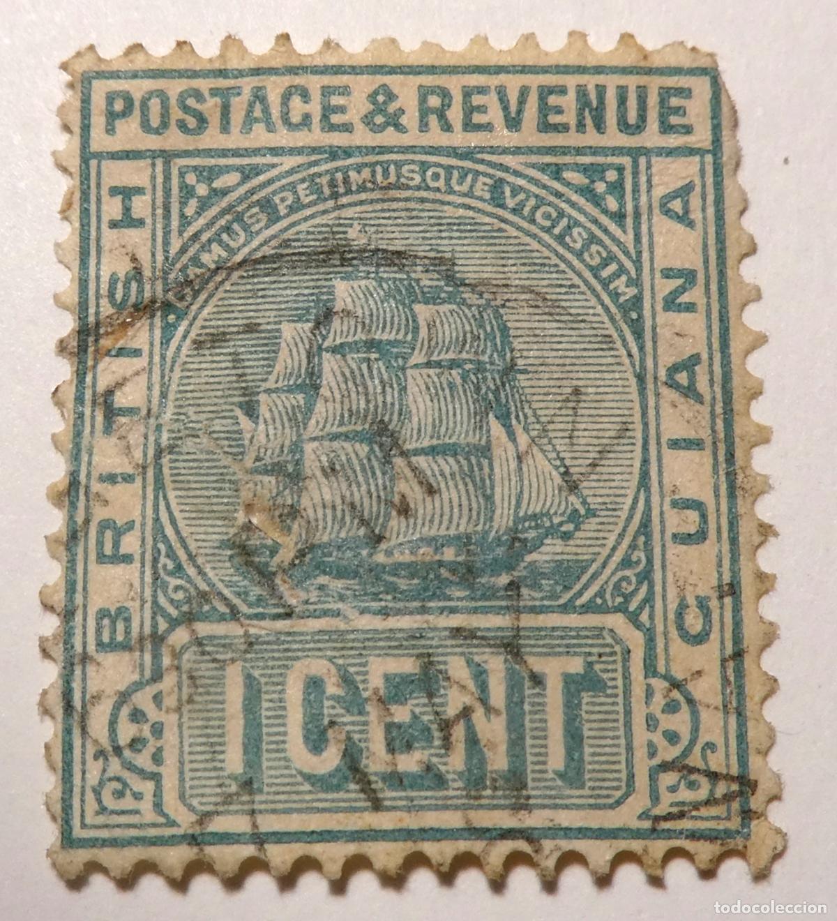 Sellos: Sello postal de Guayana Brit&aacute;nica, 1 c&eacute;ntimo de 1876