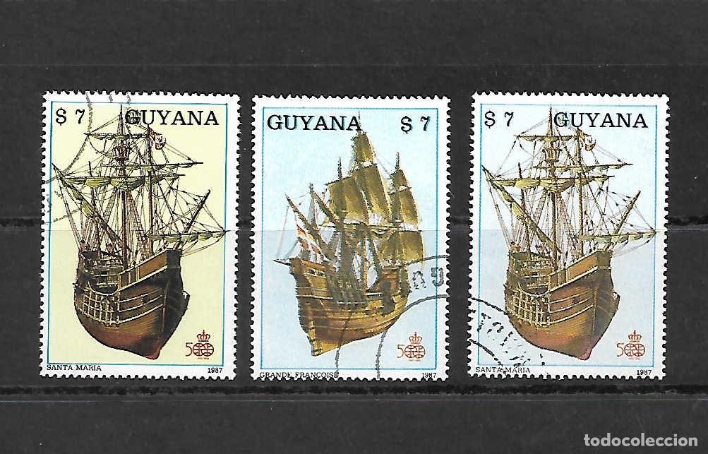 Sellos: Carabelas de Col&oacute;n. Guyana , sellos a&ntilde;o 1987