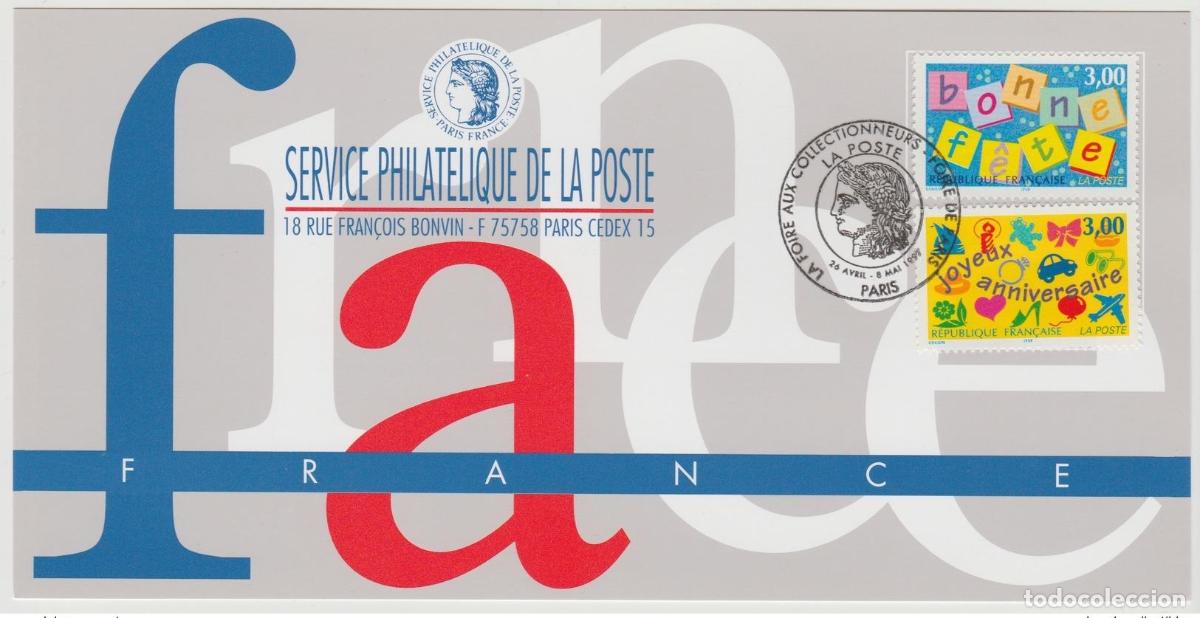 Sellos: 148 Exposici&oacute;n oficial de tarjetas Feria Par&iacute;s 1997 Francia FDC Feliz cumplea&ntilde;os