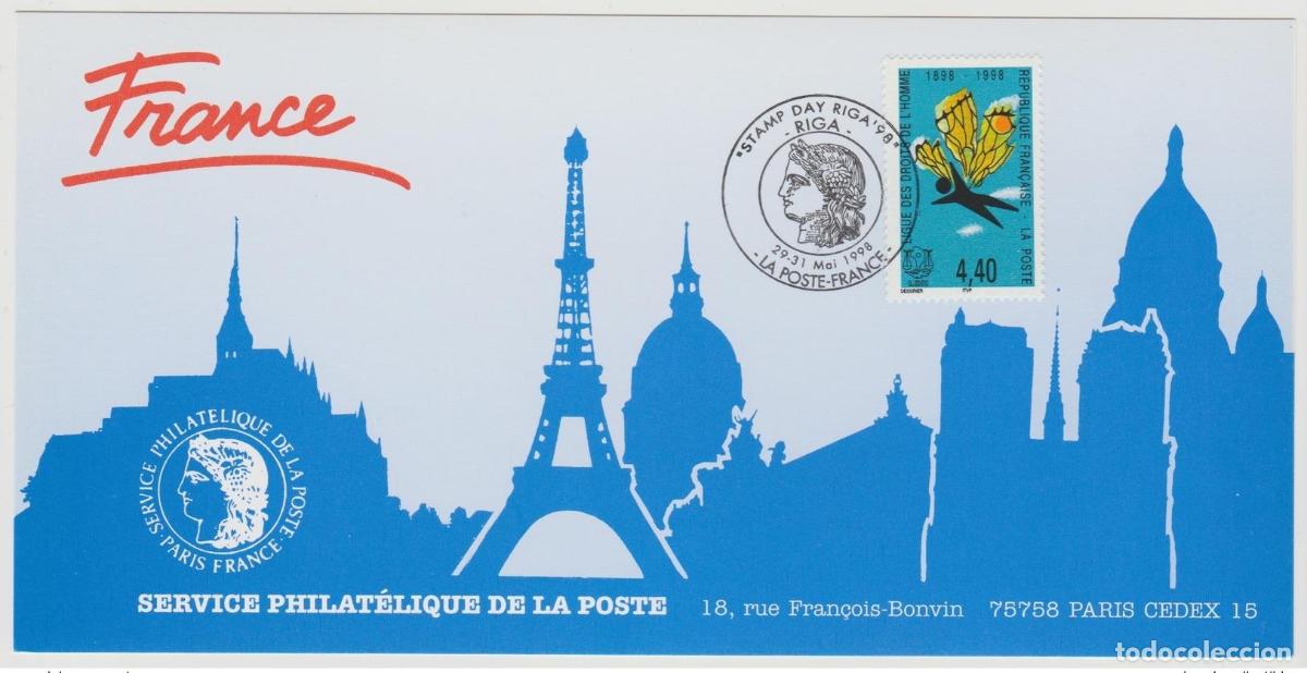 Sellos: 156 Mapa oficial Exposici&oacute;n Riga 1998 Francia FDC Liga de Derechos Humanos