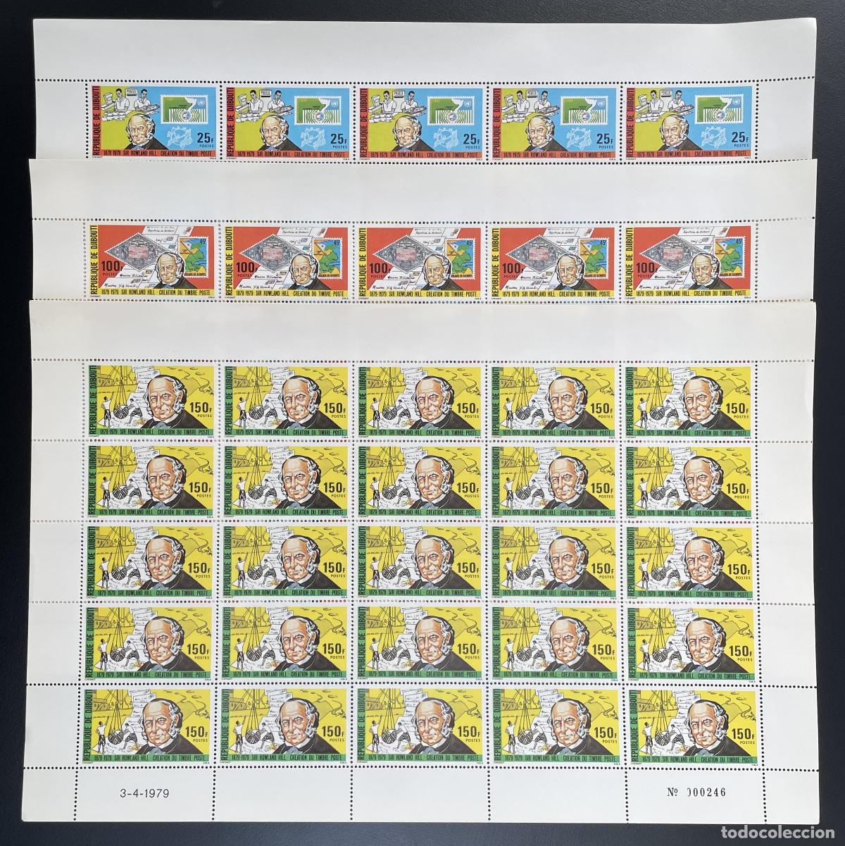 Sellos: Yibuti 1979 YT 499-501 bloque Rowland Hill UPU navegaci&oacute;n velero