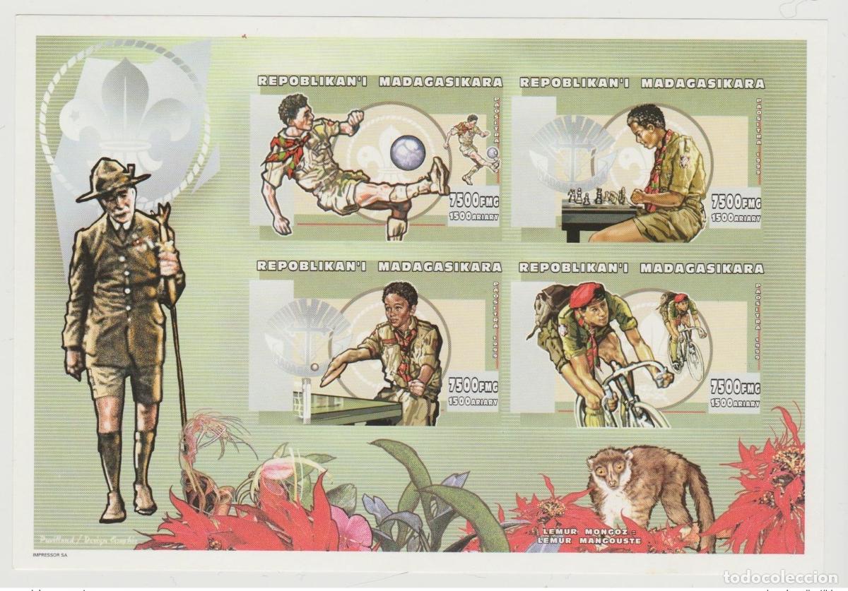 Sellos: Madagascar 1999 Mi. 2366 - 2369 Scouts F&uacute;tbol Ajedrez Bicicleta Ping Pong IMPERF ND