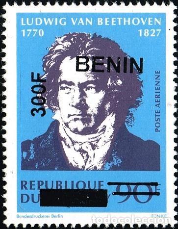 Sellos: Ben&iacute;n 2009 Mi. 1606 sobrecargado Beethoven compositor m&uacute;sica cl&aacute;sica