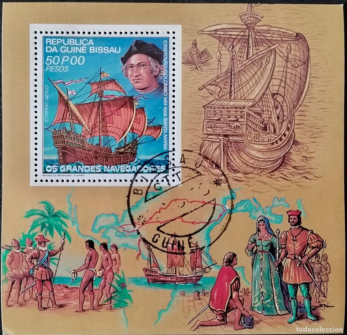 Sellos: GUINEA BISSAU 1981 - HB COL&Oacute;N / SANTA MAR&Iacute;A .