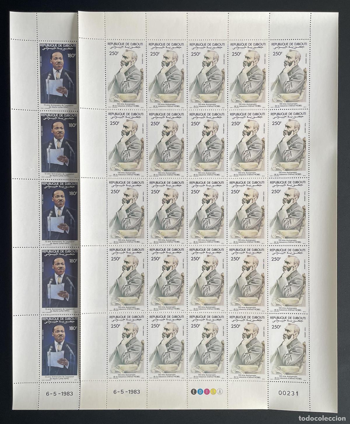 Sellos: Yibuti 1983 YT PA 186 187 bloque Luther King Alfred Nobel paz