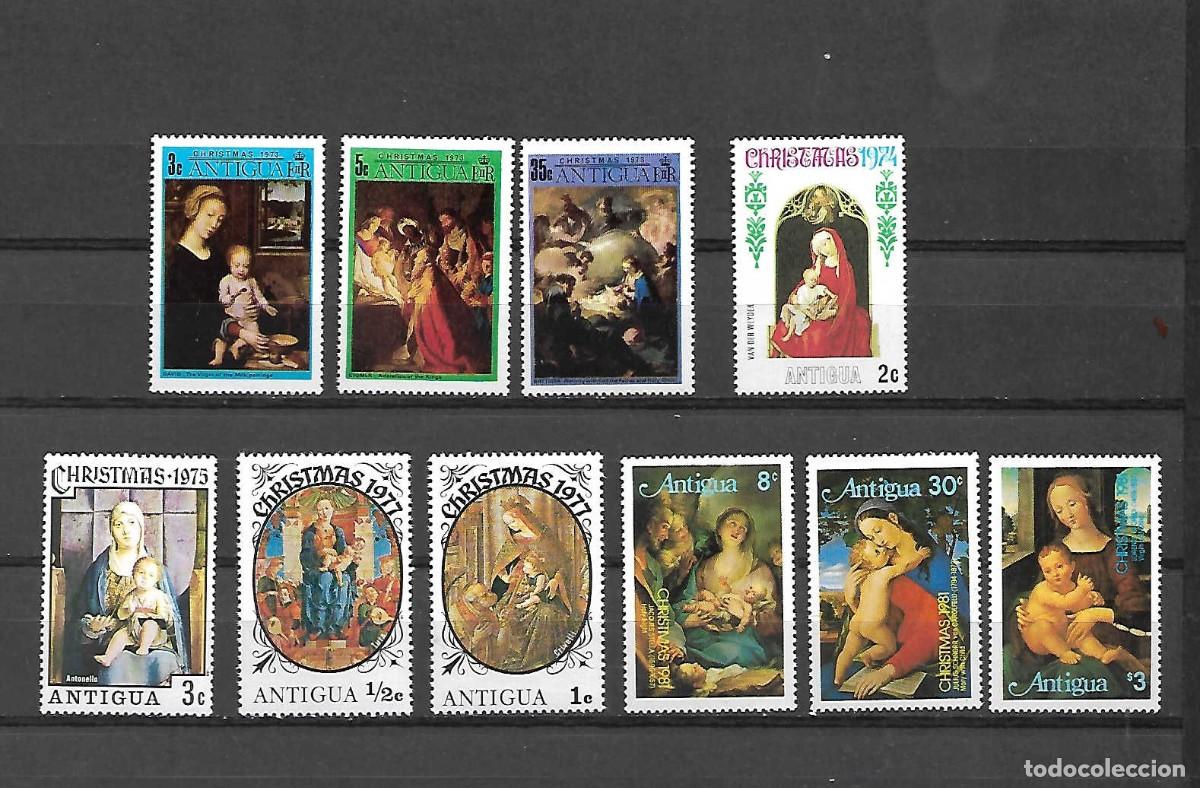 Sellos: lotes 10 de sellos de NAVIDAD de ANTIGUA, sellos a&ntilde;os 1973/81
