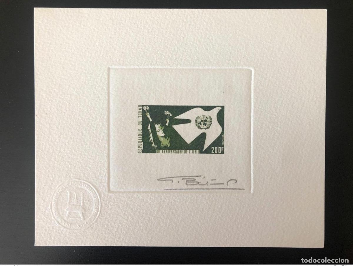 Sellos: Chad 1985 Mi. 1128 Prueba de artista Aniversario la ONU Dove UN Map Bird