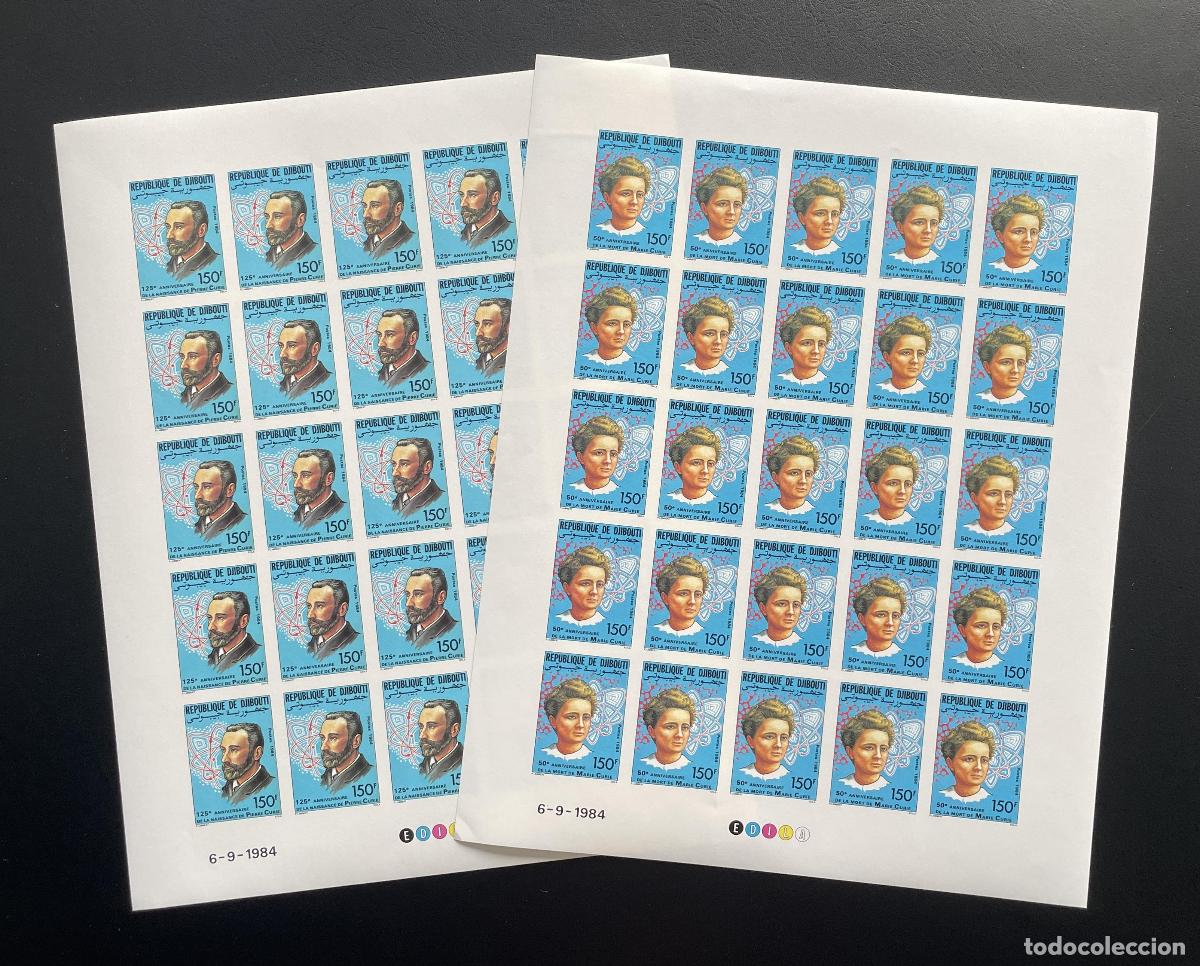 Sellos: Yibuti 1984 YT 594-595 ND bloque Pierre Marie Curie Nobel ciencia