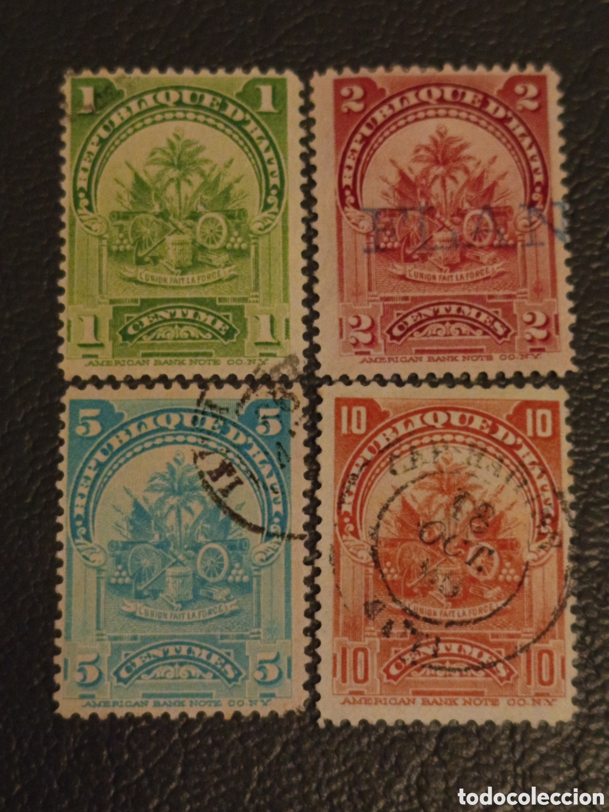Sellos: Lote 4 Sellos Hait&iacute; 1898 Escudo de Armas Usados - Scott #46, #47, #49, #50