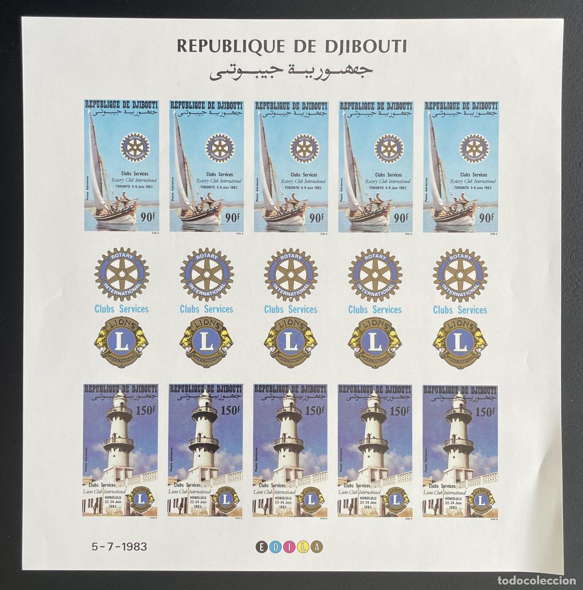 Briefmarken: Yibuti 1983 YT PA 189A ND hoja Rotary Lions faro velero