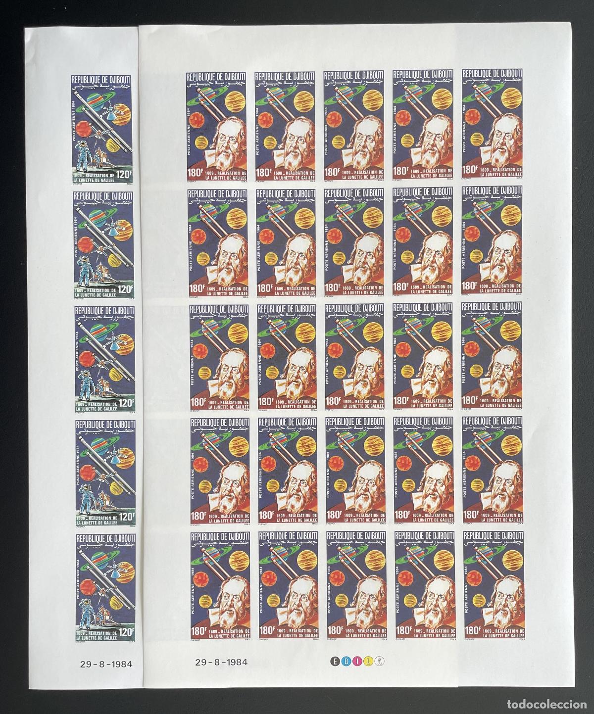 Briefmarken: Yibuti 1984 YT PA 213-214 ND bloque Galileo telescopio astronom&iacute;a planetas