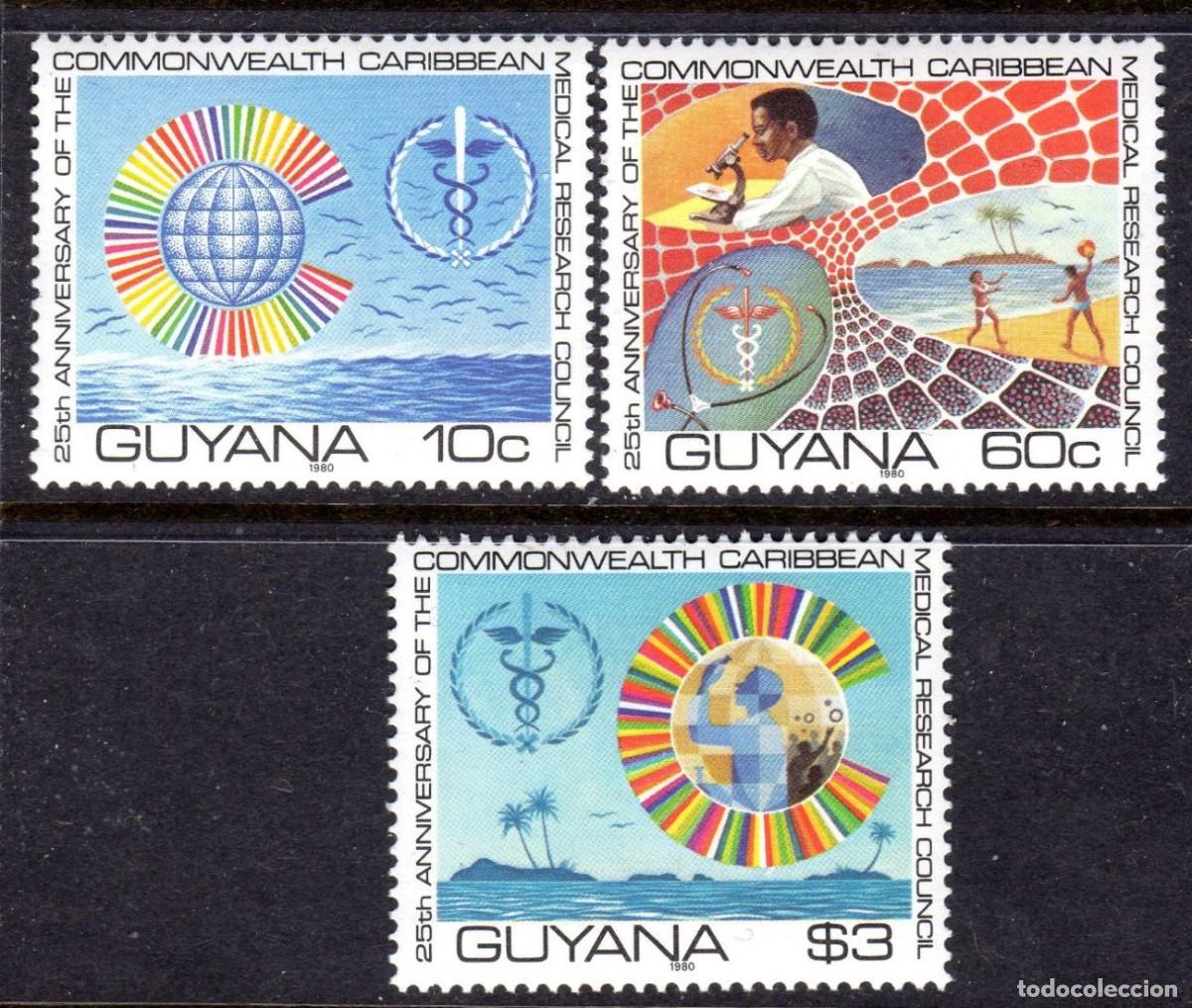 Sellos: GUYANA 1980 SERIE 3 STAMPS MNH CONSEJO DE INVESTIGACION MEDICA DEL CARIBE MEDICAL RESEARCH COUNCIL