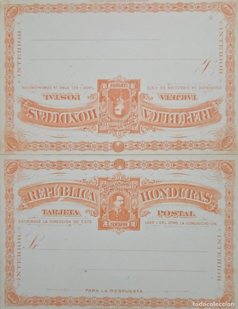 Sellos: O) HONDURAS, PRESIDENT LUIS BOGRAN 2c orange, PAID ANSWER, POSTCARD . POSTAL STATIONERY, UNUSED