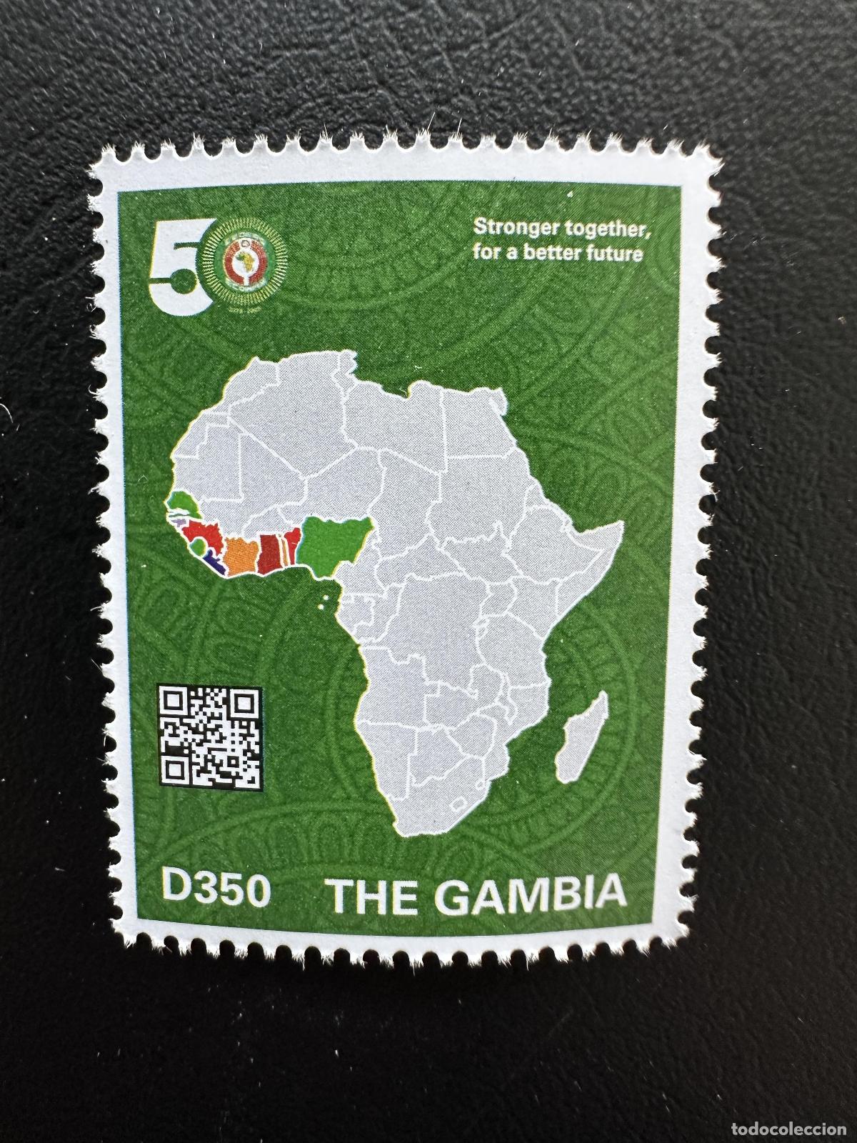 Sellos: Gambia 2026 CEDEAO ECOWAS 50 a&ntilde;os &Aacute;frica mapa banderas futuro com&uacute;n