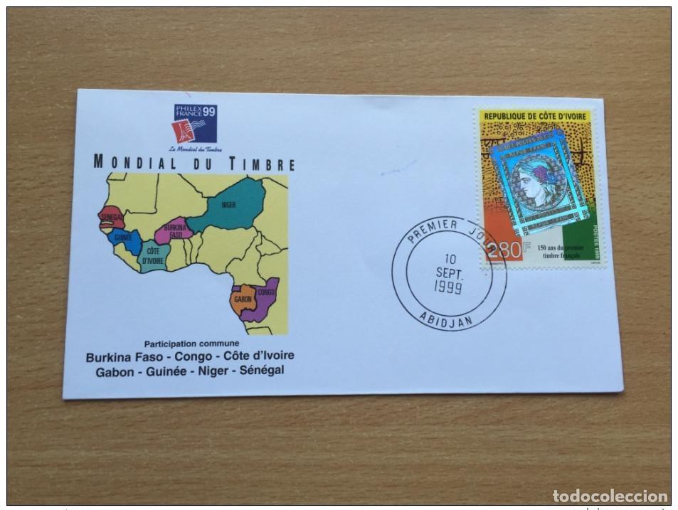 Sellos: Costa de Marfil 1999 FDC Philexfrance 150 a&ntilde;os sello franc&eacute;s holograma Mi. 1218
