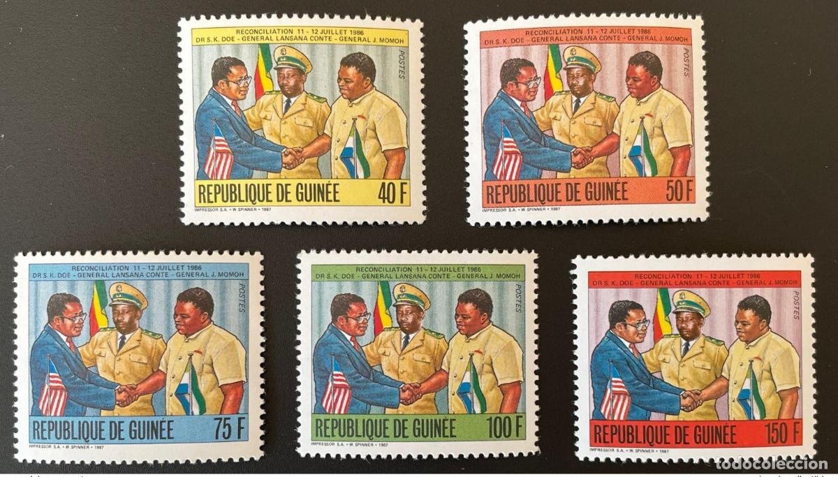 Sellos: Guinea 1987 Mi. 1161 - 1165 I (foto) Reconciliaci&oacute;n 1986 Bandera de Doe Conte Momoh