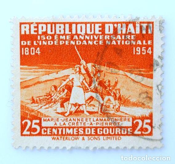 Selos: Sello Postal HAIT&Iacute; 1954 , 25 c, 150 aniversario de independencia, Marie-Jeanne y Lamartinieri