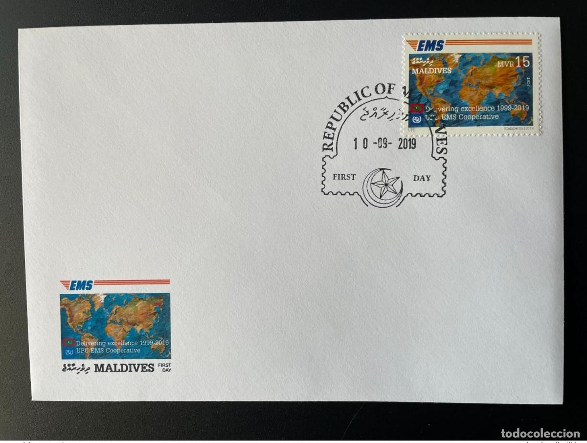Sellos: Maldivas 2019 Mi. 8610 Edici&oacute;n conjunta del FDC vig&eacute;simo aniversario EMS UPU