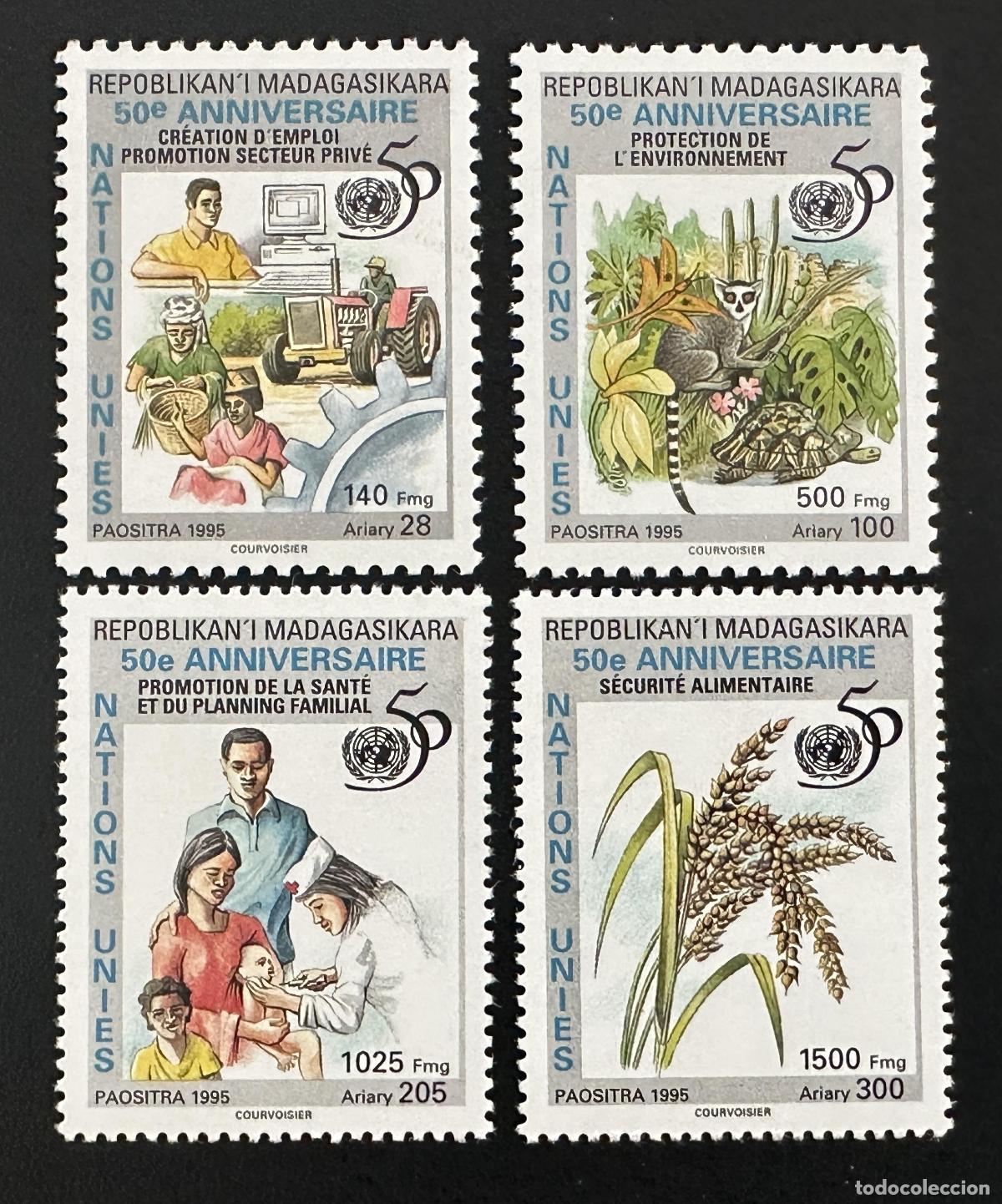 Sellos: Madagascar 1995 Mi. 1788-1791 50 aniversario Naciones Unidas ONU