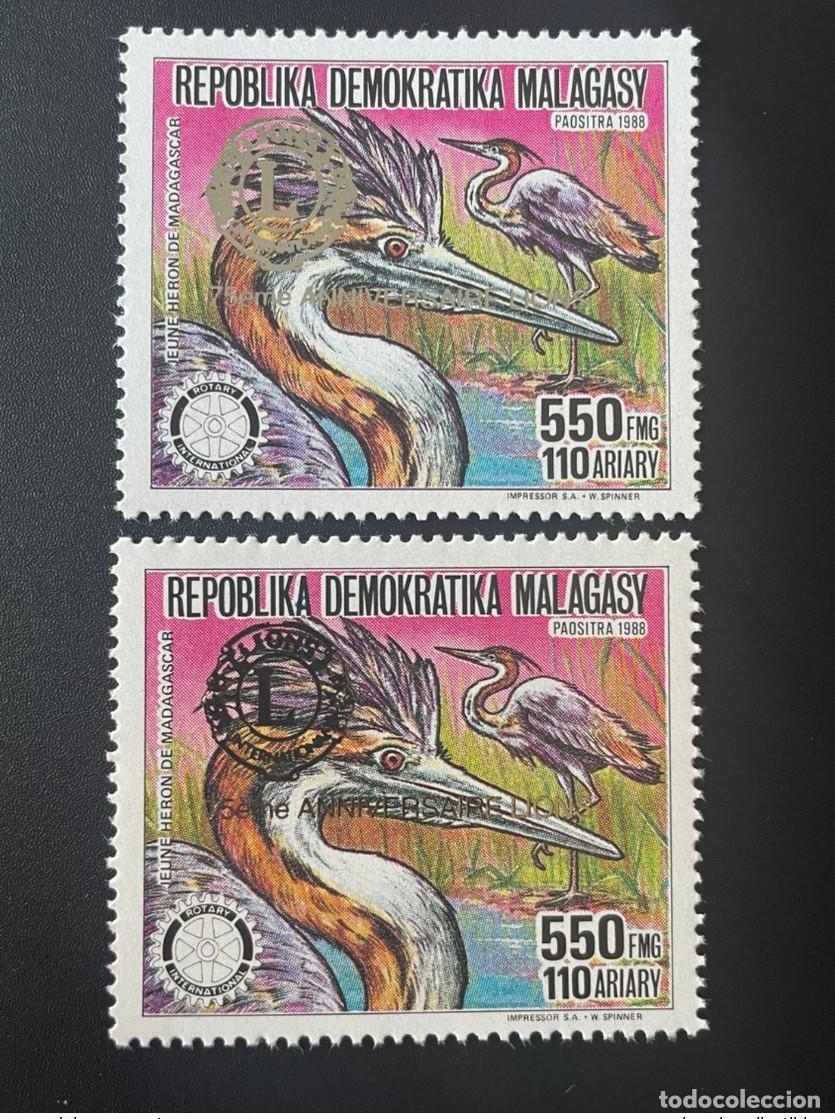 Sellos: Madagascar 1993 Mi. 1534Aa b Oro Plata Sobrecargado Rotary Lions International Bird