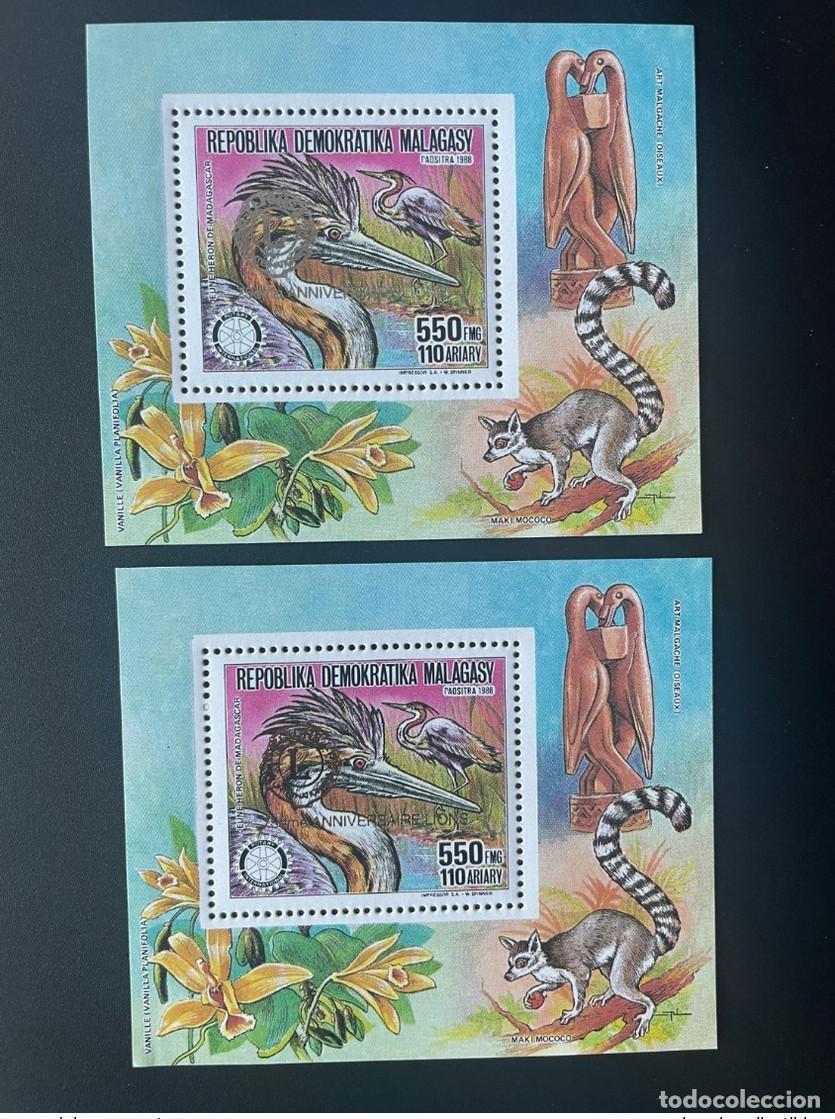 Sellos: Madagascar 1993 Mi. Bl. 211A ab Gold Silver Rotary Lions Overloaded Heron Bird